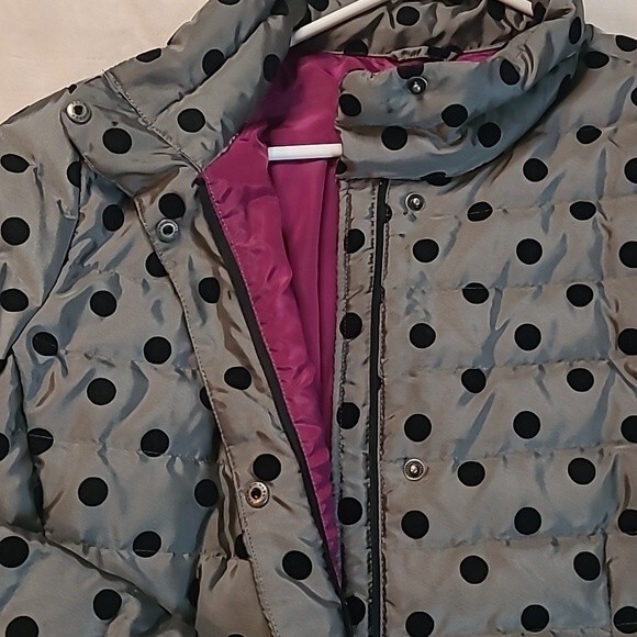 Land's End Polka Dot Black Grey Puffer Jacket XL Down Feather Insulation!! - Picture 4 of 8